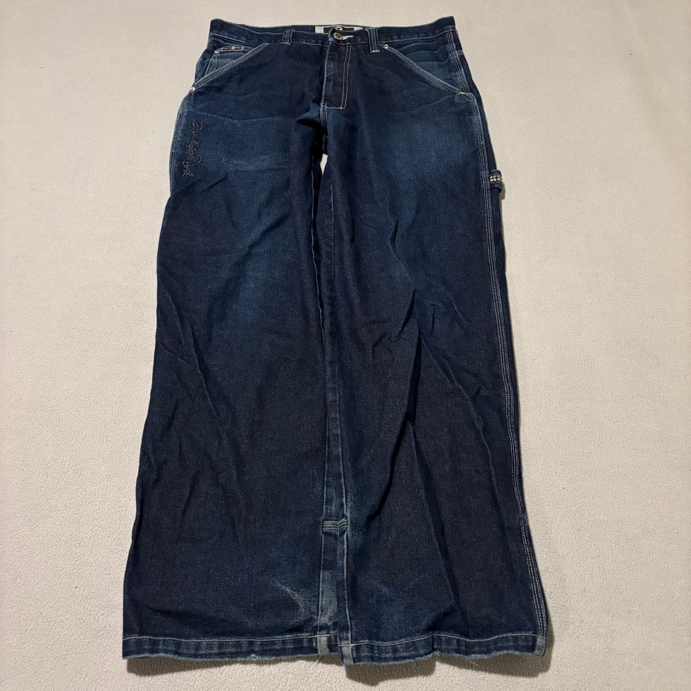 Southpole Mens Baggy Carpenter Jeans Size 34 Dark Wash Rhinestone Y2K Wide Leg